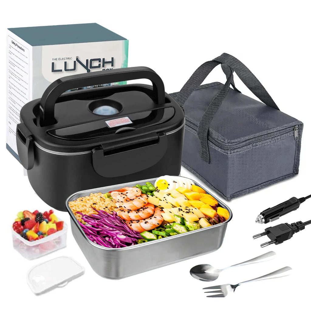 Boîte à lunch chauffante électrique 1,5 L 60W 12V/24V/110V/220V avec récipient en acier inoxydable  pour voiture, chantier, camion, bureau, voyage