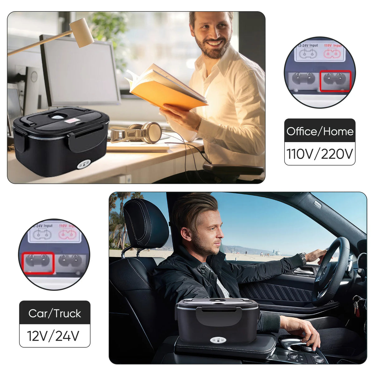 Boîte à lunch chauffante électrique 1,5 L 60W 12V/24V/110V/220V avec récipient en acier inoxydable  pour voiture, chantier, camion, bureau, voyage