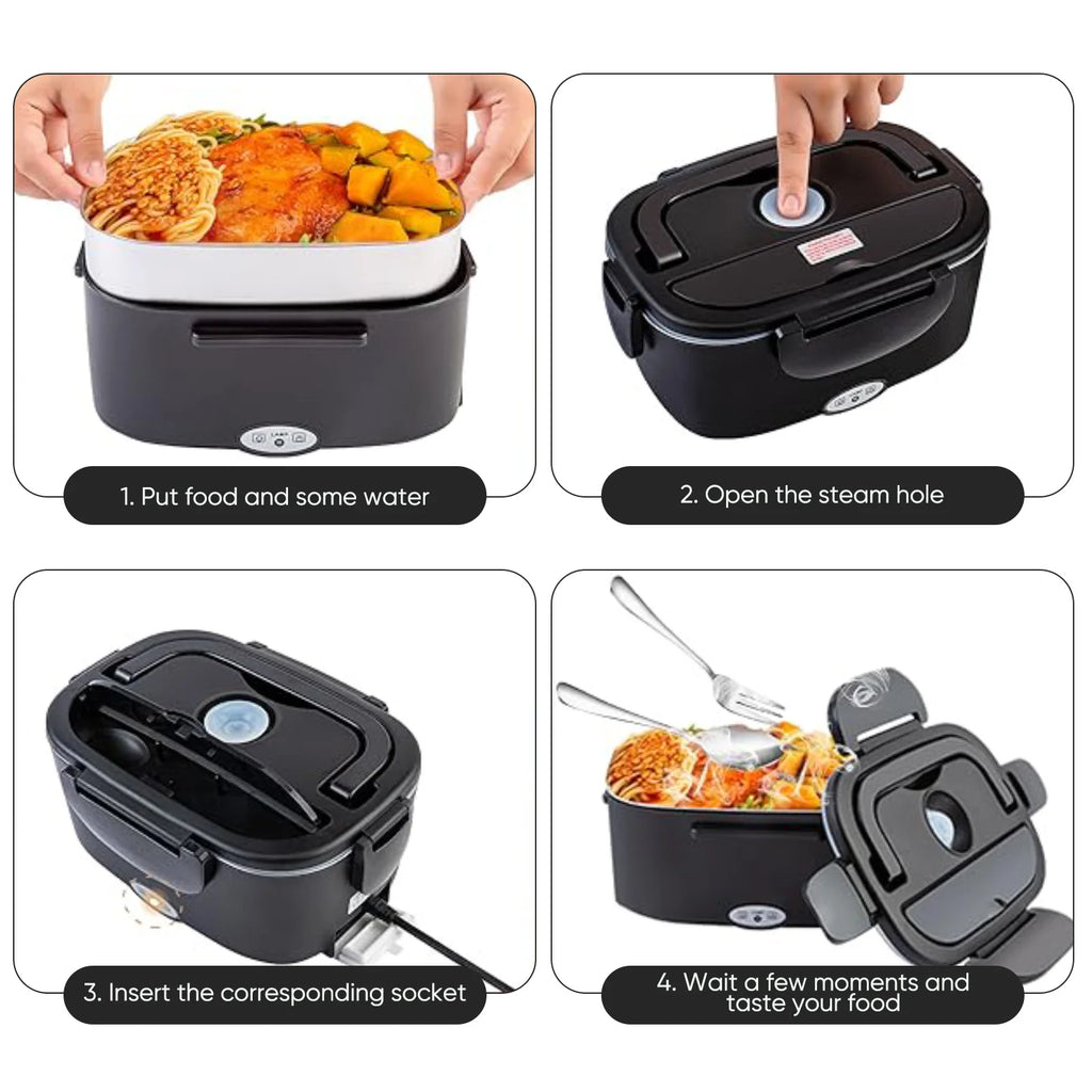 Boîte à lunch chauffante électrique 1,5 L 60W 12V/24V/110V/220V avec récipient en acier inoxydable  pour voiture, chantier, camion, bureau, voyage